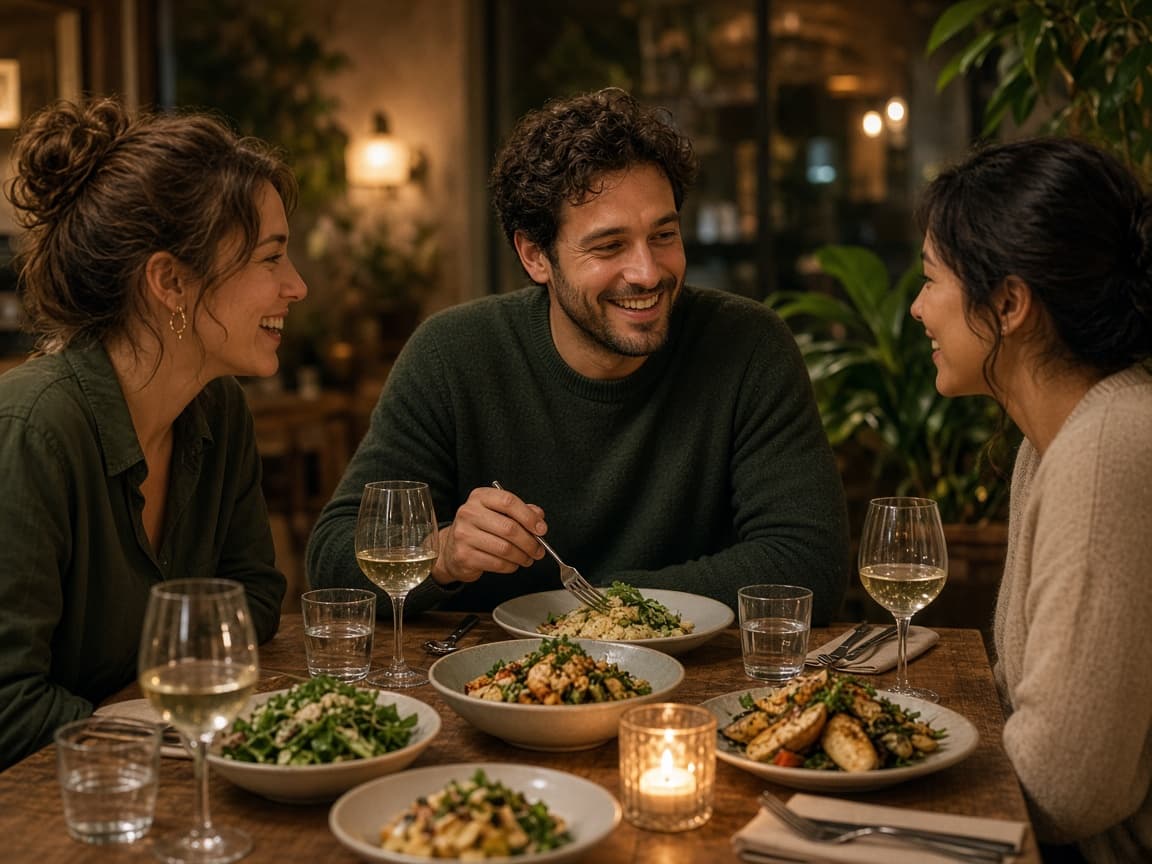 Friends gathered around a table at The Grove